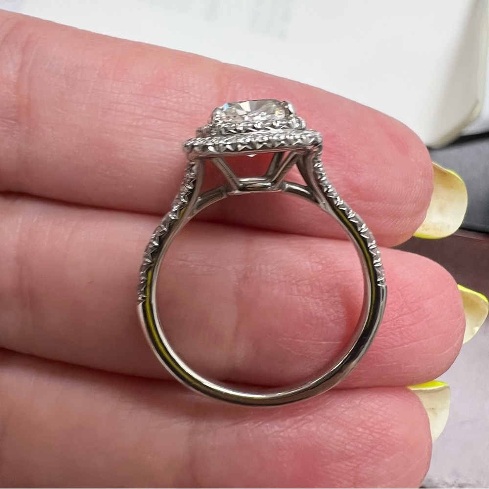 Tiffany & Co. Soleste Cushion-Cut  Double Halo Ring w/ a Diamond Platinum Band - Picture 9 of 14